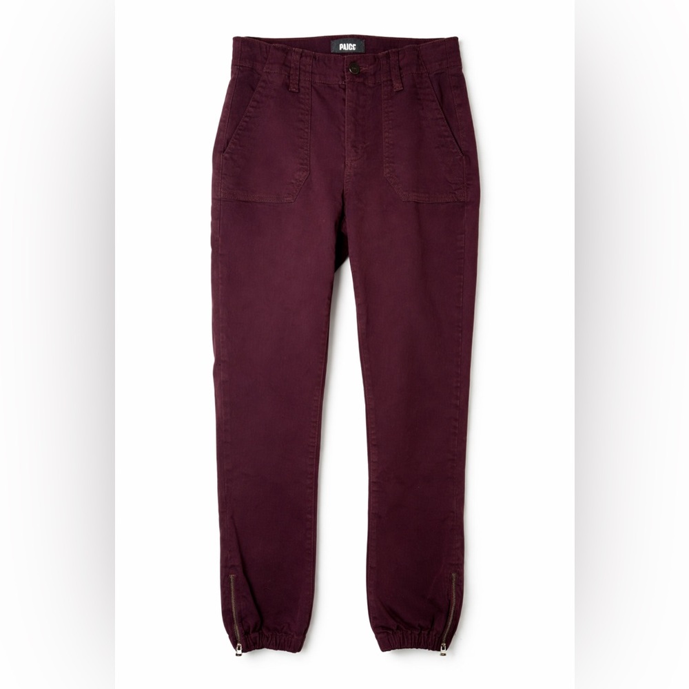 PAIGE Mayslie Jogger Pants Burgundy‎ Cargo Utility Zip Ankle Stretch- Size 26